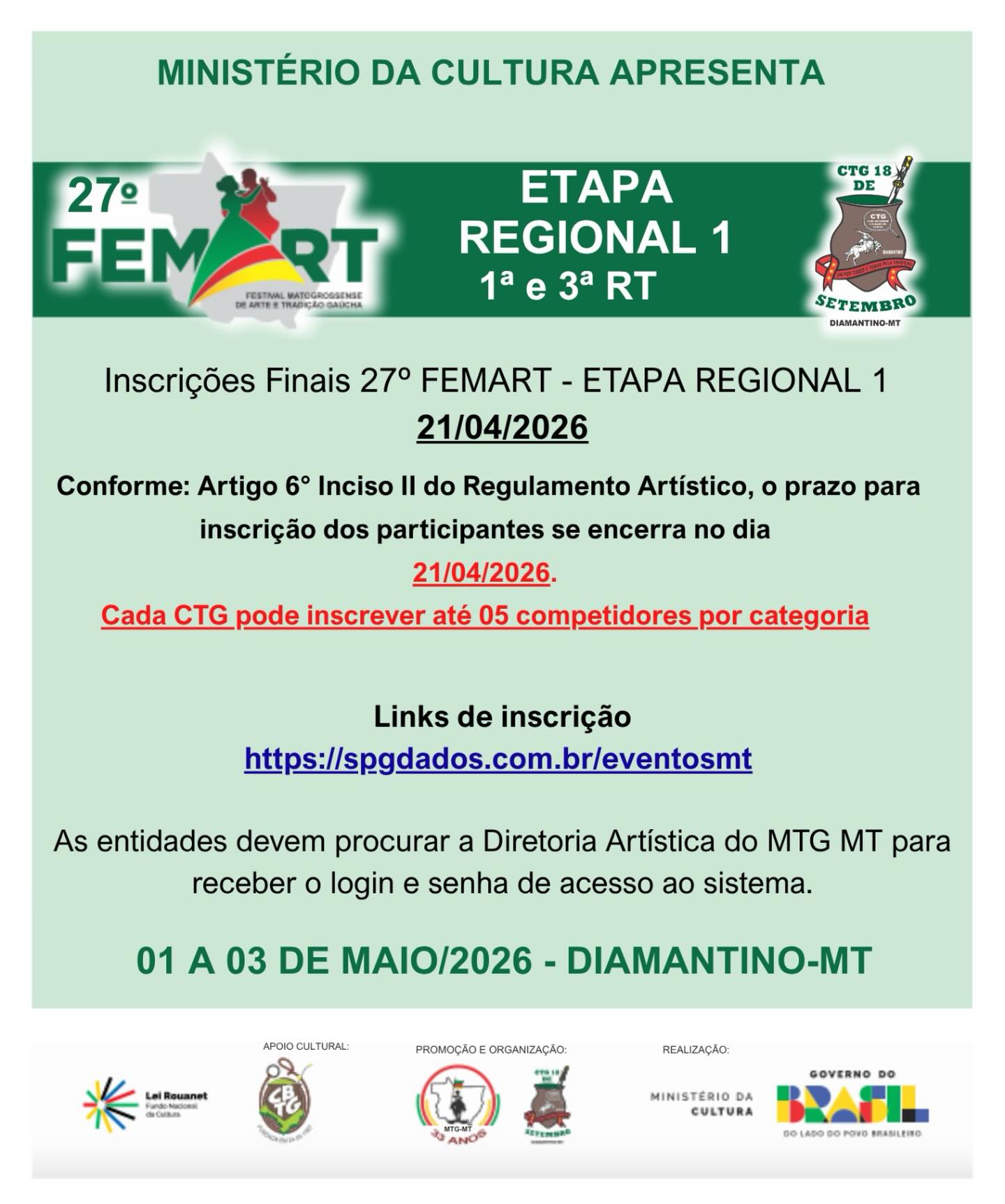 Regional 1ª e 3ª RT - FEMART 2026